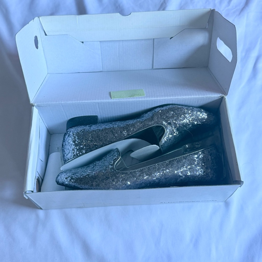 Aldo Silver Glitter Heels Buschur Women’s Size 38B - Picture 2 of 5